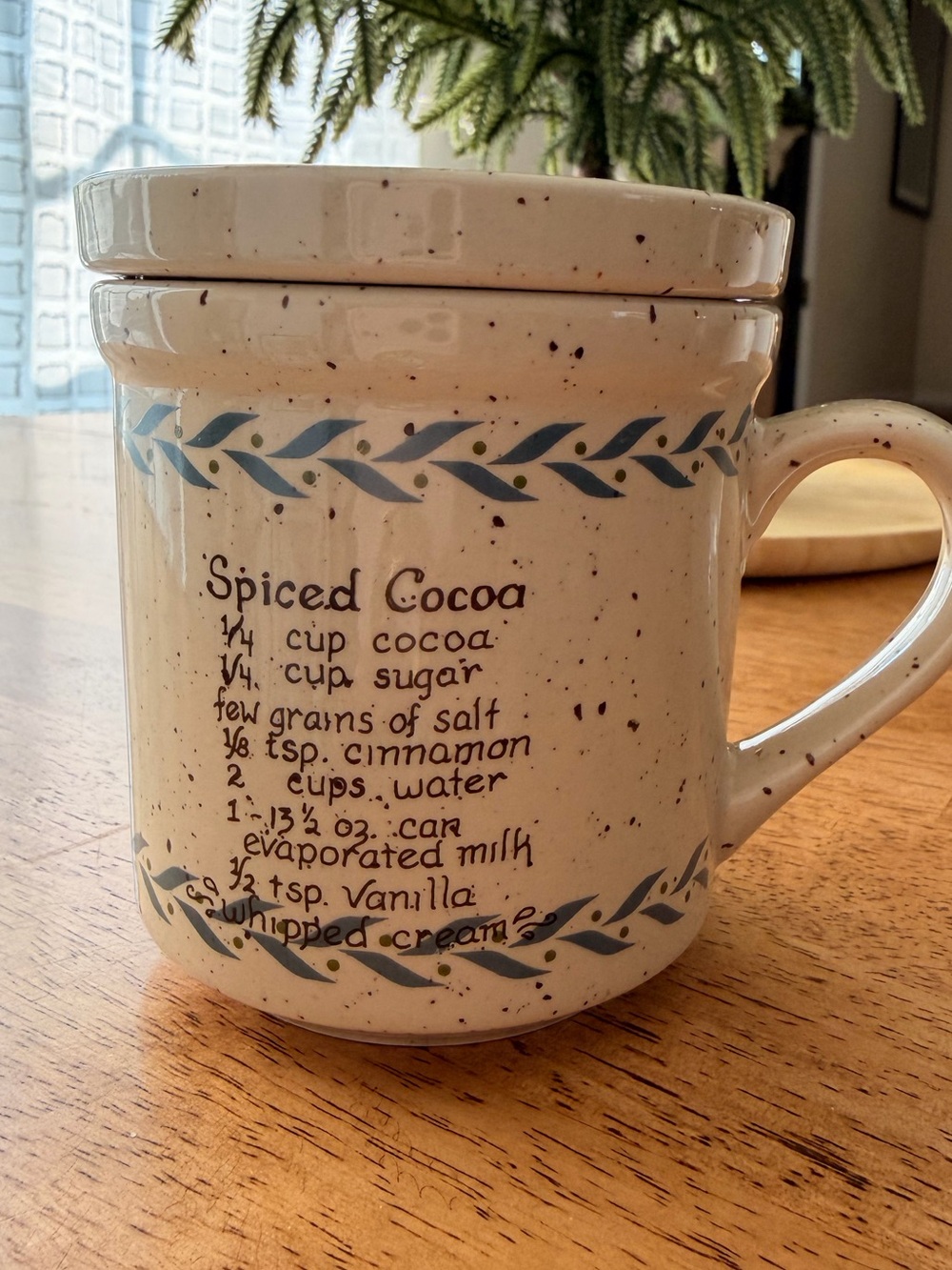 Vintage GHC Korea speckled stoneware mug with lid/coaster